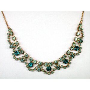 Vintage Gold-Tone Necklace With Green Rhinestones14" with 3" extension